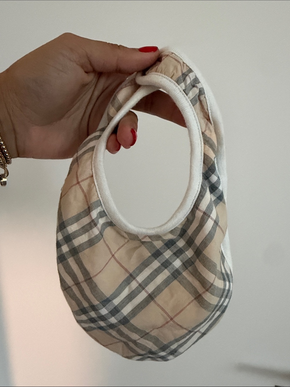 Burberry Beige Plaid Mini Bib with White Trim